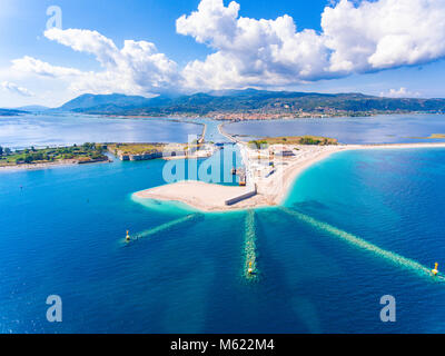 Lefkada Town and Beach birds eye view in Lefkada Island Greece Stock Photo