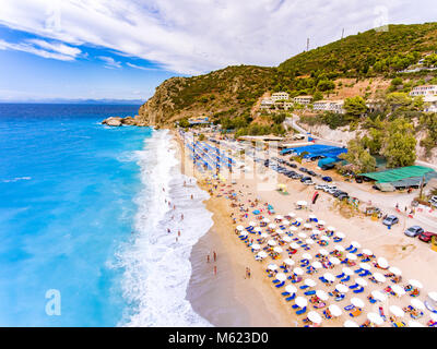 Kathisma Beach birds eye view in Lefkada Island, Greece Stock Photo