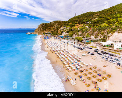 Kathisma Beach birds eye view in Lefkada Island, Greece Stock Photo