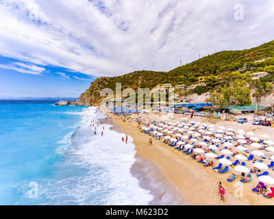 Kathisma Beach birds eye view in Lefkada Island, Greece Stock Photo