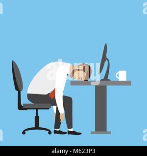 Overworked and tired businessman or office worker sitting at his desk ,Business stress. Flat style modern vector illustration. Stock Vector