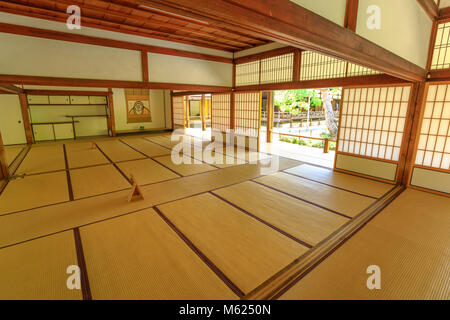 Kyoto, Japan - April 27, 2017: Tenryu-ji Temple Zen, the most important Temple in Arashiyama. Inside one of the rooms of the Hojo Building Hall with the framework of the Kyoto Gozan. Unesco Heritage. Stock Photo