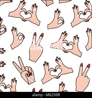 hands forming a heart with fingers and ok pattern Stock Vector