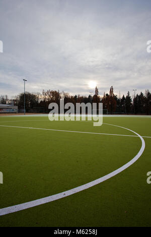 Football field on a winter evening in slight backlight. Stock Photo