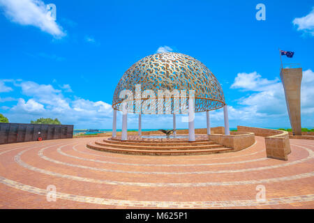 The dome of soul of the HMAS Sydney II Memorial in Geraldton, on hill in the middle of town, Western Australia. Sunny day with blue sky. Famous site in Geraldton. Stock Photo