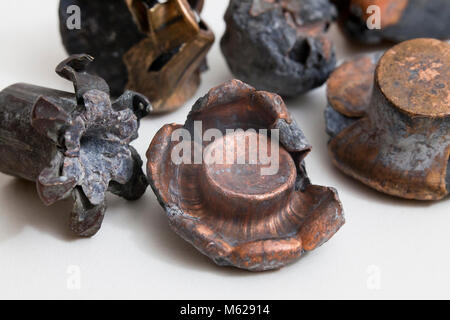 Various types of recovered spent bullets (projectiles) showing expansion (mushrooming) - USA Stock Photo