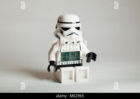 Lego minifigure Star Wars Stormtrooper theme clock - USA Stock Photo