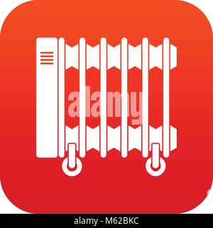 Oil electric heater on wheels icon digital red Stock Vector
