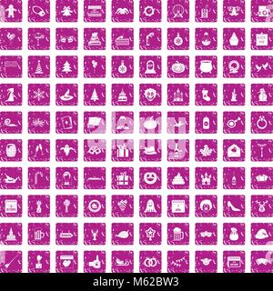 100 holidays icons set grunge pink Stock Vector