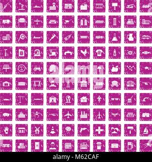 100 industry icons set grunge pink Stock Vector