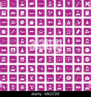 100 initiation icons set grunge pink Stock Vector