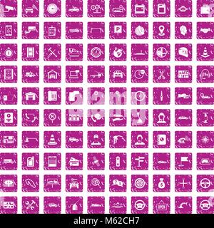 100 auto service center icons set grunge pink Stock Vector