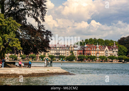 At Konstanz - Germany - On 08/04/2016 - the town of Konstanz on Constance lake: the lighthouse, Imperia statue  and port; Bodensee, Germany Stock Photo