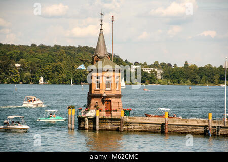 At Konstanz - Germany - On 08/04/2016 - the town of Konstanz on Constance lake: the lighthouse, Imperia statue  and port; Bodensee, Germany Stock Photo