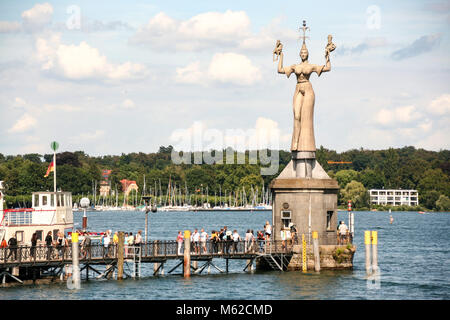 At Konstanz - Germany - On 08/04/2016 - the town of Konstanz on Constance lake: the lighthouse, Imperia statue  and port; Bodensee, Germany Stock Photo