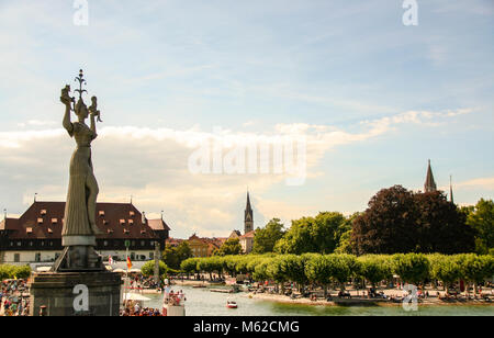 At Konstanz - Germany - On 08/04/2016 - the old town of Konstanz on Constance lake: the kaufhaus, the statue called Imperia and port; Bavaria, Germany Stock Photo