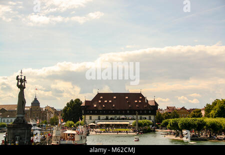 At Konstanz - Germany - On 08/04/2016 - the old town of Konstanz on Constance lake: the kaufhaus, the statue called Imperia and port; Bavaria, Germany Stock Photo