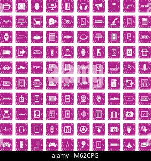 100 adjustment icons set grunge pink Stock Vector