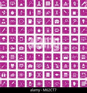 100 lab icons set grunge pink Stock Vector