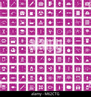 100 laboratory icons set grunge pink Stock Vector