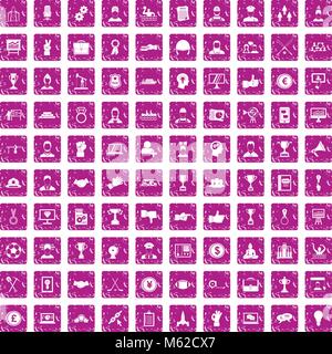 100 leadership icons set grunge pink Stock Vector