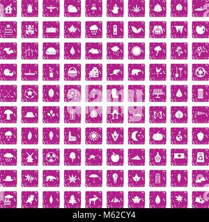 100 leaf icons set grunge pink Stock Vector