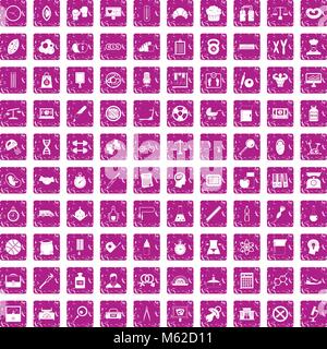 100 libra icons set grunge pink Stock Vector