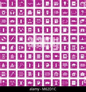 100 library icons set grunge pink Stock Vector