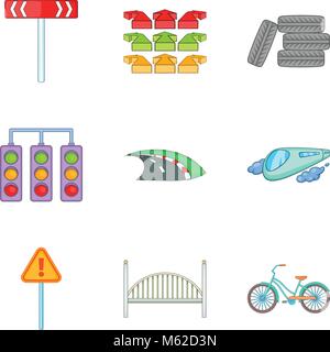 Network of highways icons set, cartoon style Stock Vector