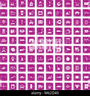 100 loader icons set grunge pink Stock Vector