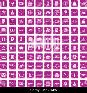 100 loans icons set grunge pink Stock Vector