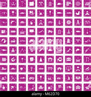 100 lorry icons set grunge pink Stock Vector