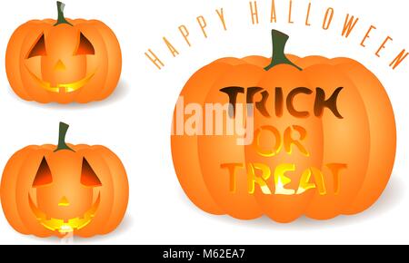 Set of Halloween vector pumpkins isolated on the white background. Happy halloween lettering illustration Stock Vector