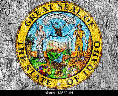 Grudge stone painted US state Idaho seal flag Stock Photo