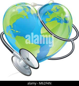 Earth Heart World Health Day Stethoscope Globe Concept Stock Vector