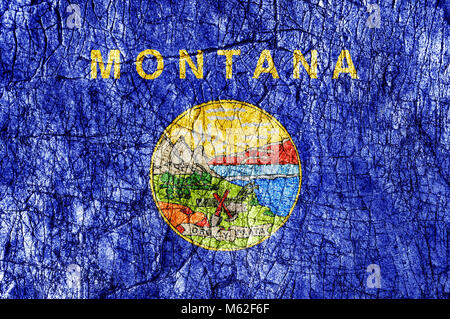 Grudge stone painted US state Montana flag Stock Photo