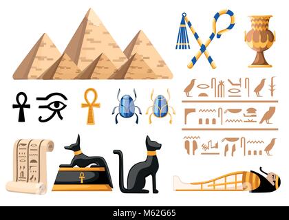 Ancient Egyptian symbols and decoration Egypt flat icons vector illustration on white background web site page and mobile app design Stock Vector