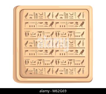 Egyptian hieroglyphics on stone plate ancient script vector illustration on white background web site page and mobile app design Stock Vector