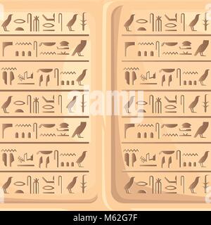 Seamless pattern of Egyptian hieroglyphics on stone plate ancient script vector illustration on white background web site page and mobile app design Stock Vector