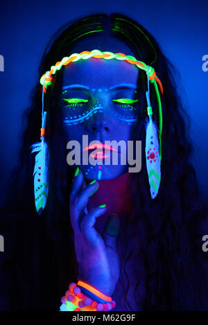 Neon hippie girl Stock Photo