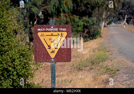 Multi purpose trail sign, Alameda Creek Regional Trail, California Stock Photo