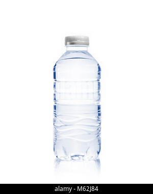 Bottle of small size drinking water with grey cap on white isolated background Stock Photo