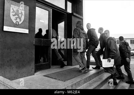 Young Conscripts for National Service arrive at Sathonay-Camp 99th Infantry Regiment barracks, France Stock Photo