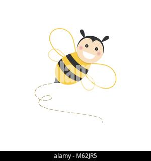 Isolated haapy bee flying on a white background. Vector illustration Stock Vector