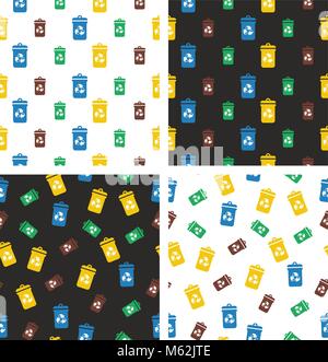 Recycling Trash Can Seamless Pattern Set Stock Vector