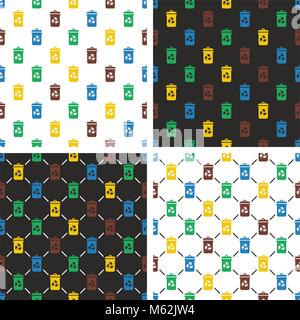 Recycling Trash Can Seamless Pattern Set Stock Vector