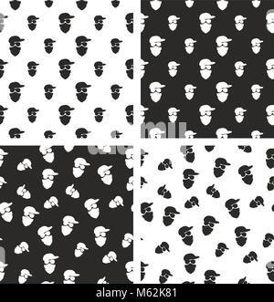 Masked Person, Activist, Sports Fan, Modern Gangster Seamless Pattern Set Stock Vector