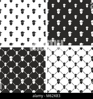 Masked Person, Activist, Sports Fan, Modern Gangster Seamless Pattern Set Stock Vector