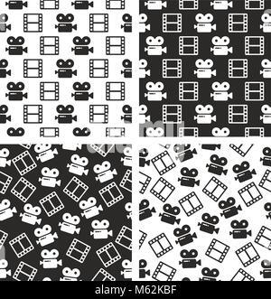 Movie Camera Seamless Pattern Set Stock Vector