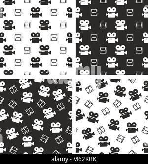 Movie Camera Seamless Pattern Set Stock Vector